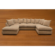 Large U Shape Jumbo Cord Sofa Scatter Back Coffee