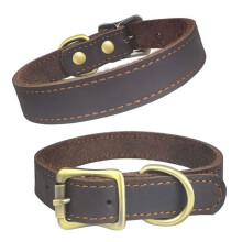Qianruida Genuine Leather Dog Collar Adjustable Leather Collars - S