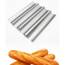 Baking Tray, 4 Baguette Mold, Non-Stick Bread Baking Tray, Silver