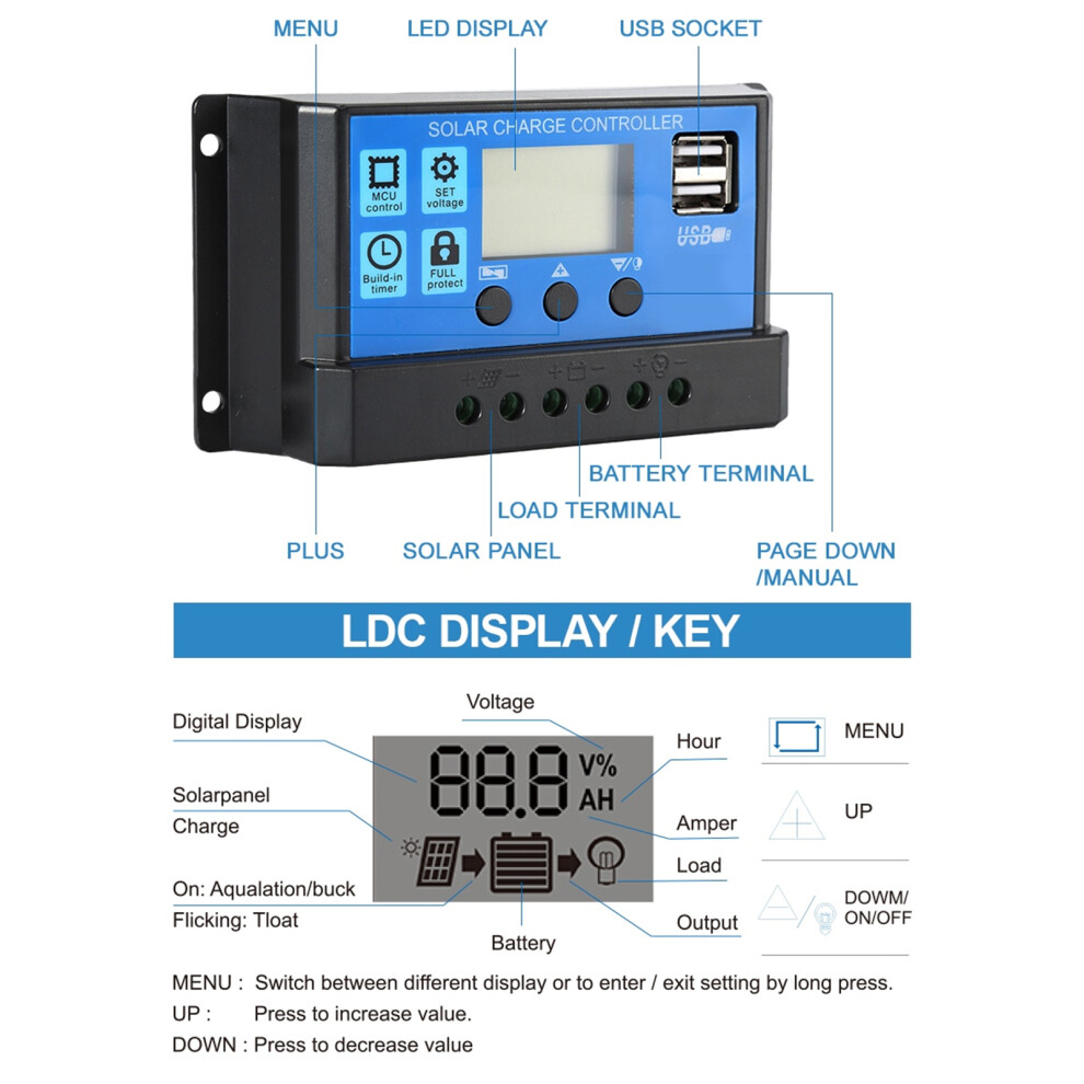 Solar Charge Controller 12V 24V Pwm Lcd 20A 7806371583554