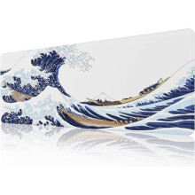 Gaming Mouse Pad XXL 800 x 300 mm Japan Art Kanagawa Surf, Large Mouse Pad with Stitched Edges, Waterproof, Non-Slip for PC