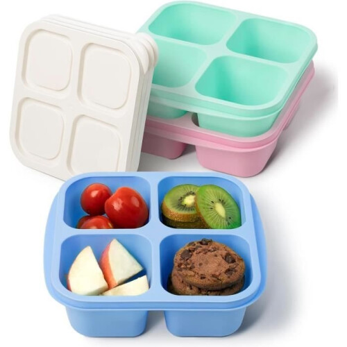 3 reusable snack boxes with 4 separate compartments - For snacks, fruit, nuts, biscuits, candy