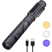 Medical pen flashlight, USB rechargeable, 3-color diagnostic pen light, portable LED pen light with pocket clip