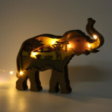 XXU Statua di elefante in bosso di alta qualità per decorazione di ufficio o tavolo da pranzo (con lampada) XU010
