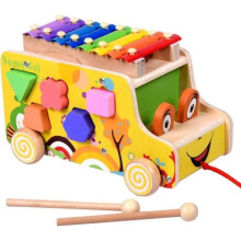 Autobus giocattolo in legno per neonati/bambini piccoli, set di costruzioni per bambini, xilofono in legno per bambini dai 18 mesi