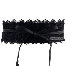 Cintura corsetto da donna larga in pizzo con laccetti - Nera