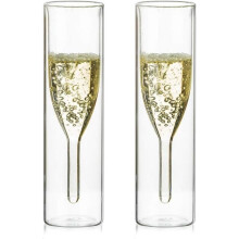 Calici da champagne in cristallo a doppia parete, senza manico, a forma di tulipano, in vetro trasparente, soffiati a mano.