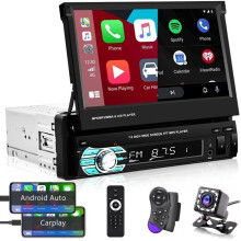 Autoradio DIN Bluetooth, Carplay, autoradio da 7 pollici, audio per auto vivavoce, touchscreen retrattile, BT-USB [192]