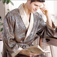 Pigiama lungo da uomo, vestaglia di seta a due pezzi per uomo, set da notte, pigiama, kimono, maniche lunghe, morbido