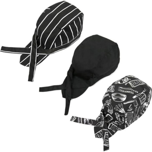 3 cappelli da chef, cappelli da cucina, cappelli da chef, cappelli da chef elasticizzati, cappelli da chef per uomo e donna (nero,