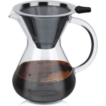 Caffettiera a filtro, realizzata in vetro borosilicato di alta qualità, con scala graduata e filtro, per caffè e tè (400 ml)