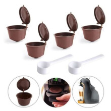 Set di 4 filtri riutilizzabili per capsule di caffè espresso con 2 cucchiaini, compatibili con Dolce Gusto e Nescafé, colore marrone
