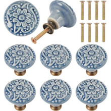Pomelli per porte - Vintage - 8 pezzi - Ceramica - Motivo floreale - 34 mm