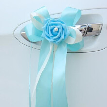 Set of 6 two-tone satin ribbon bows with a flower decorated with a pearl - tulle decoration for wedding car