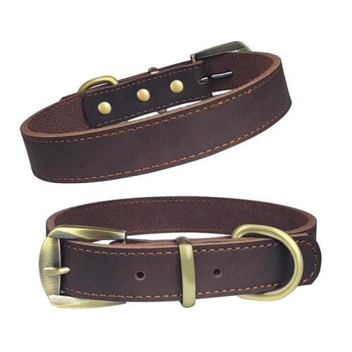 Qianruida Genuine Leather Dog Collar Adjustable Leather Collars – M