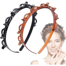 2-Piece Headband Set with Clips, Double Bangs Hairstyle Hairpin, Hair Hoop Headband, DIY Headband (Black/Brown)
