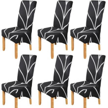 Set of 6 black printed recliner chair covers - Spandex/Polyester - Washable and durable