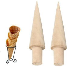 2-Piece Wooden Cone Mold, Waffle Roller Mold for Making DIY Waffles and Ice Cream Cones