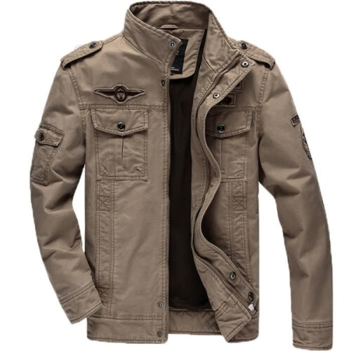 Men's Quilted Aviator Jacket, Solid Color Jacket, Stand-Up Collar Jacket, Casual Jacket, Khaki Jacket
