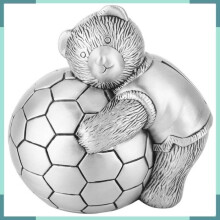 Cute bear football piggy bank for children, home decoration for saving money, alloy material