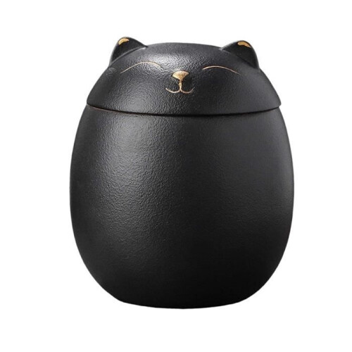 Cat-shaped ceramic boxes, keepsake urns for dogs and cats for ashes, moisture-proof pots in black