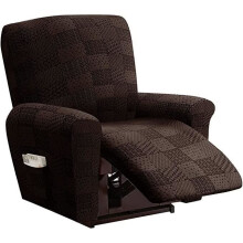 1-Seater Recliner Cover, ANNEFLY All-Inclusive Non-Slip Stretch Recliner Chair Cover with Side Pocket - Coffee