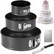 Round Cake Pan, Adjustable Springform Pan with Removable Cake Pan, Icing Spatula and Icing Smoother