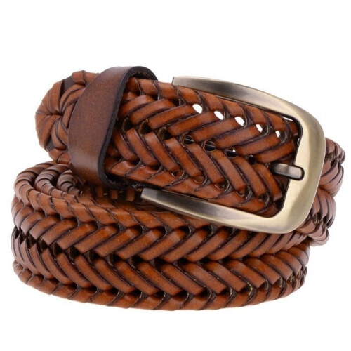 Women's Braided Cowhide Leather Belt Brown