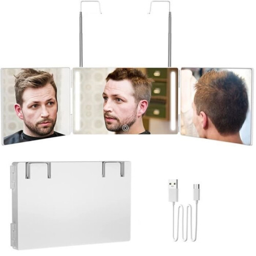 360 LED Makeup Mirror - White - Rectangular - Adult - Wall-Mounted