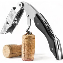 Sommelier Corkscrew 3 in 1, Stainless Steel and Ebony Wine Opener with Serrated Blade