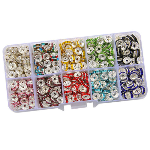 Perles d'espacement de roue colorées avec strass, pour-10 carrés