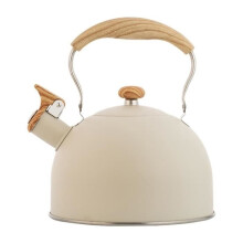 Whistling kettle with kitchen picnic teapot with wooden handle for gas and induction hobs