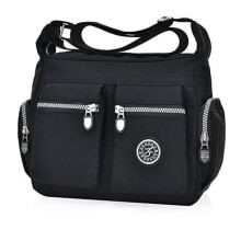 Shoulder Bag, Casual Bag for Ladies, Washed Nylon Bag, One Shoulder Handbag, Mom Handbag (Black)