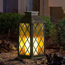 Outdoor Solar Lantern with Flickering Flameless Candle Light, Waterproof Plastic for Garden Halloween Decor