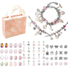 63-Piece Bracelet Making Kit, Jewelry Kit, Gift for Girls, Jewelry Making Kit, Charm Bracelet Kit for Teenage Girls - PINK