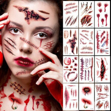 Halloween Tattoos, 24 Sheets of Temporary Scar Tattoos - Halloween Zombie Temporary Tattoo Stickers with Fake Blood