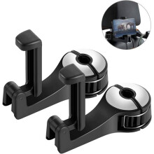 Set of 2 car seat hooks with mobile phone holder, universal car headrest hook, coat hook