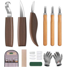 Set of 10 wood carving tools, wood carving kit with 3 wood chisels, 3 wood carving knives, gloves, bag