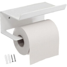 Stainless Steel Toilet Roll Holder with Adhesive and Screws, Wall Mounted with Storage Shelf