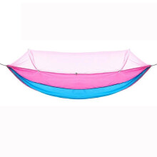 Amaca singola antizanzare ad apertura rapida per campeggio all'aperto, 240x120 cm, rosa e azzurro, in nylon 210T con borsa per il trasporto.