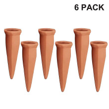 Ceramic Plant Watering Spikes 6 Pack, Terracotta Slow Release Automatic Irrigation Stakes