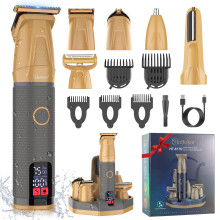 Hatteker Men's Hair Clipper & Grooming Set, LCD Display, Multifunctional, Gold