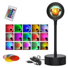 LED Sunset Lamp, 15 Colour Projection Lamp with Remote Control, USB, 360 Rotation Bedside Lamp