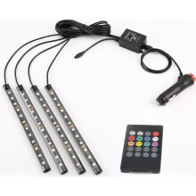 Car Interior LED Strip Light, Atmosphere Lighting, 48 Multicolor LEDs, Waterproof, 4 Light Bars with Remote Control