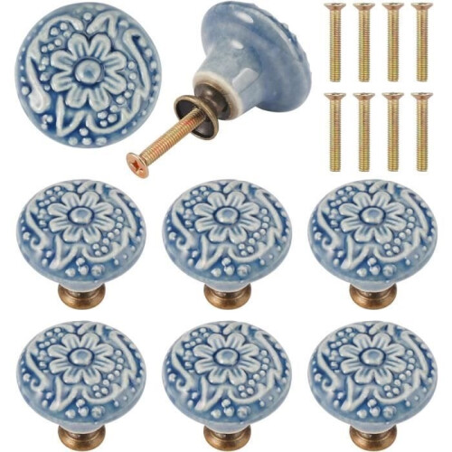 Door knobs - Vintage - 8 pieces - Ceramic - Floral pattern - 34mm