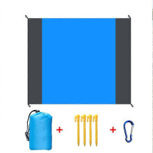 Waterproof Sand Resistant Picnic Beach Blanket 210x200cm with 4 Ground Posts Blue