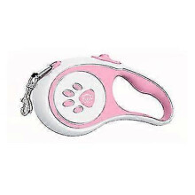 Guinzaglio telescopico automatico rosa per cani, in nylon, con corda di trazione retrattile estensibile fino a 5 metri.