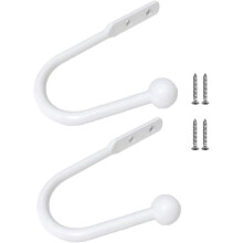 Pack of 2 Aluminium Alloy Curtain Holdbacks, Wall Hooks for Hanging Clothes, Hats and Bags, White