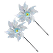 Silver Windmill Set for Garden Decoration 6Pcs, Rotary Lawn Ornament for Yard Adornment