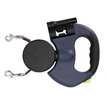 Guinzaglio doppio retrattile per cani con luci a LED, strisce riflettenti e girevole a 360 per passeggiate notturne.